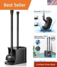 Toilet Plunger and Brush Set 2 in 1 Heavy Duty Stainless Steel Space Saving
