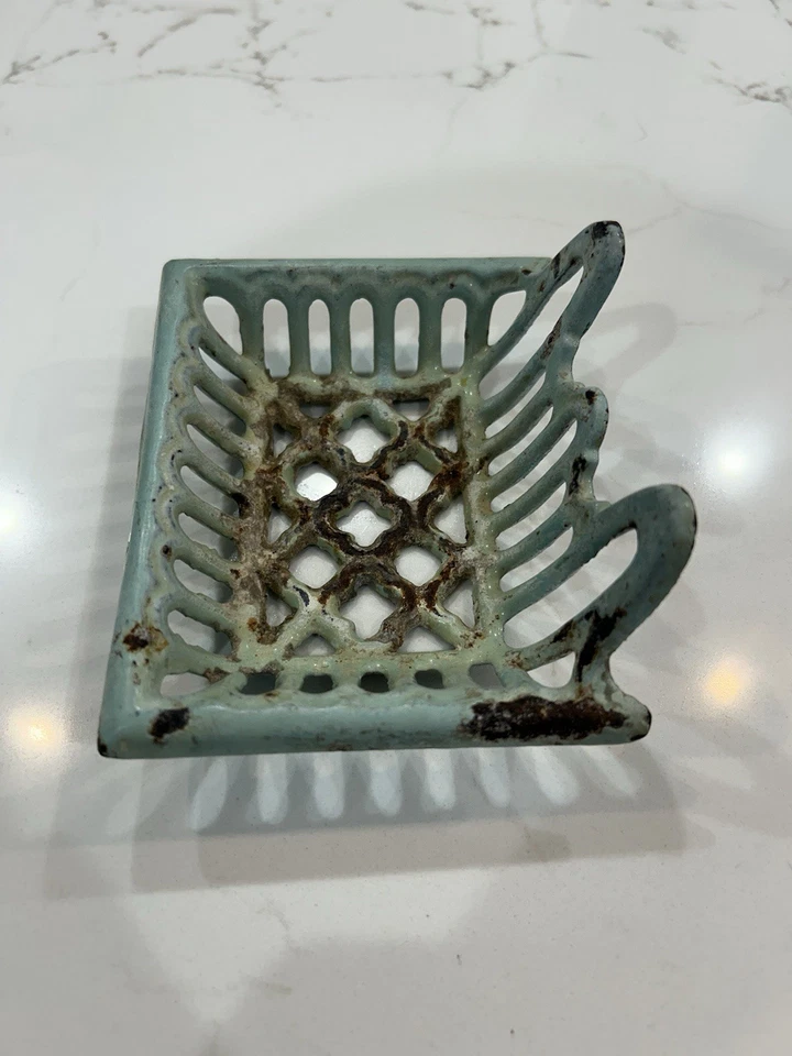 Jabonera de hierro fundido azul huevo vintage Robins metal granja encimera barra 5x4 Foto 4 de 4