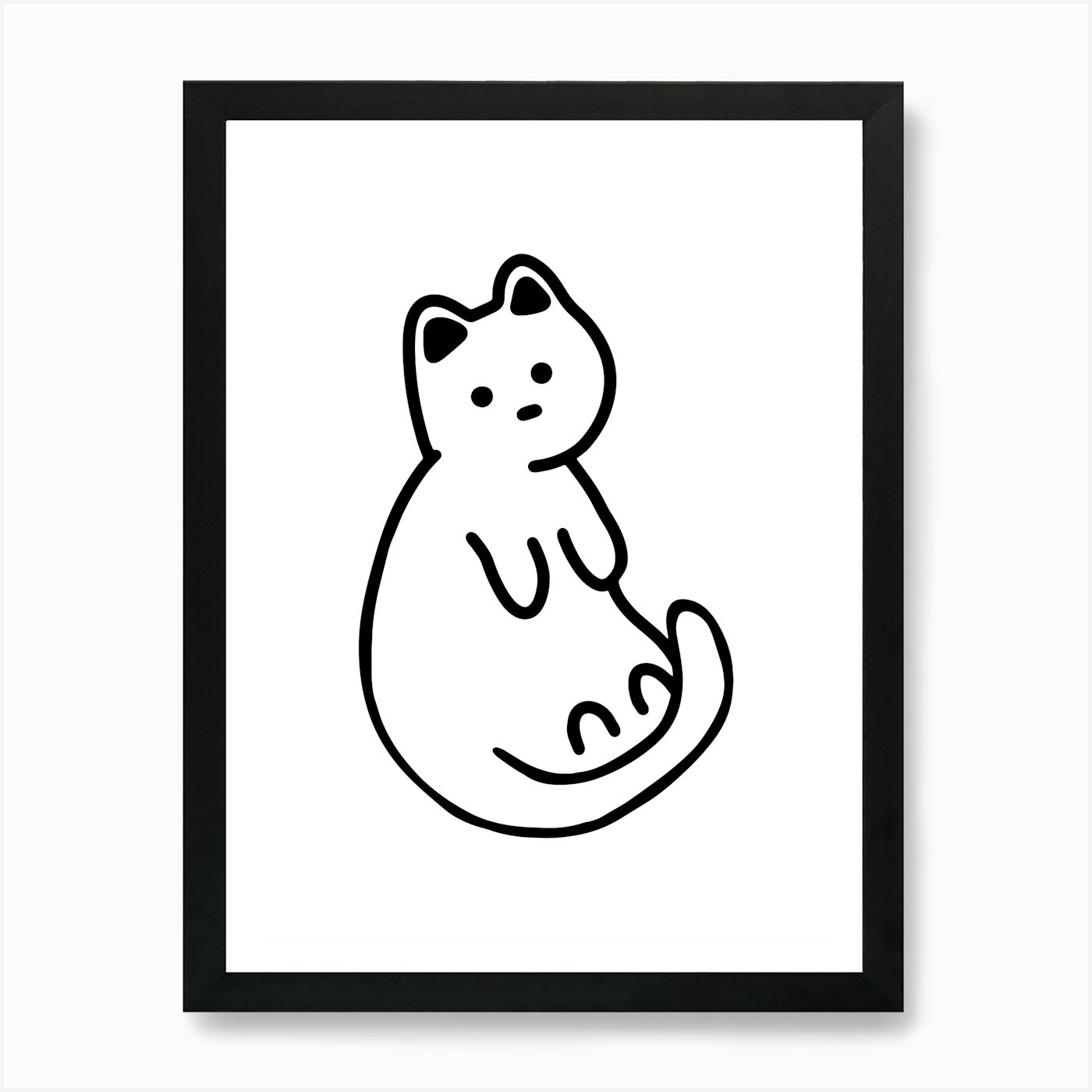 Cute Cat Hand Drawing Minimalist Il Framed Wall Art Poster Canvas Print Picture