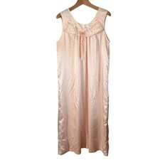 Barbizon Peach Floral Embroidered Lace Trim Nightgown Women XL Coquette Soft