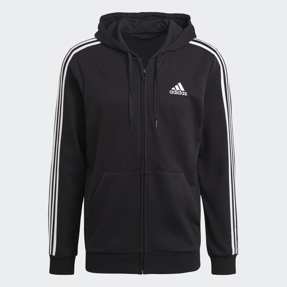 adidas Mens 3-Stripes French Terry Full-Zip Hoodie Essential Comfort