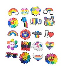 LGBTGIA Shoe Charms Lot of 20 Pride Rainbow Heart Happy Face Peace Sign Bundle