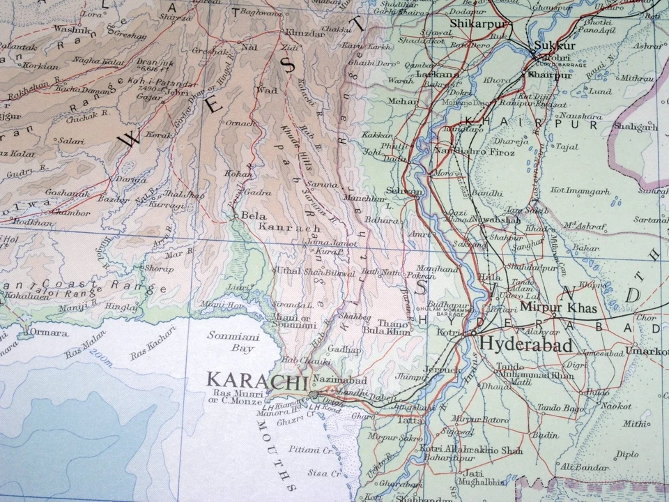 Mapa vintage de Afganistán 1959 Pakistán Cachemira/Karachi mapa insertado Foto 2 de 4