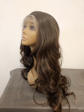 NEW FREE PART FULL LACE FRONT LONG BROWN HIGHLIGHTS WAVY WIG