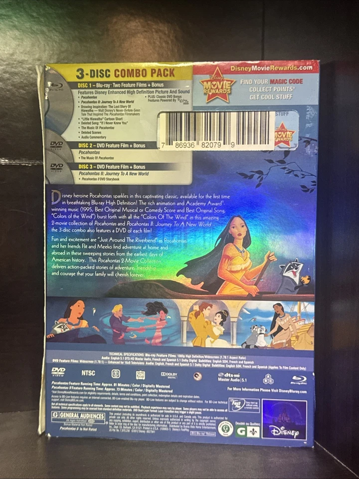 Pocahontas 1 & 2 Movie Collection DVD & Blu-Ray 3-Disc Special Edition Brand New - Image 3 of 4