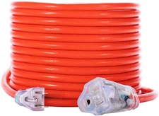 50Ft 16AWG Outdoor Extension Cord, SJTW 16/3 Lighted Power Cord, Bright Orange, 