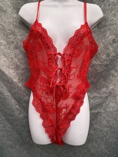 Vintage Victorias Secret L Gold Label 90s Red Lace Teddy Thong Bodysuit Lingerie