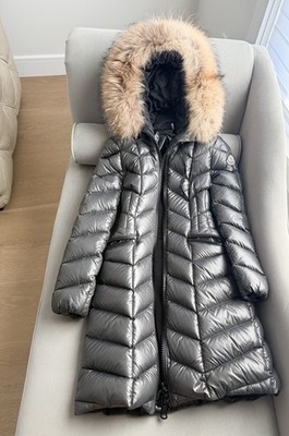 Moncler Fulmarus Grey Shiny Fur Hooded Puffer Jacket | eBay