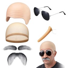 Bald Cap Costume for Men Accessories Set for Halloween Party