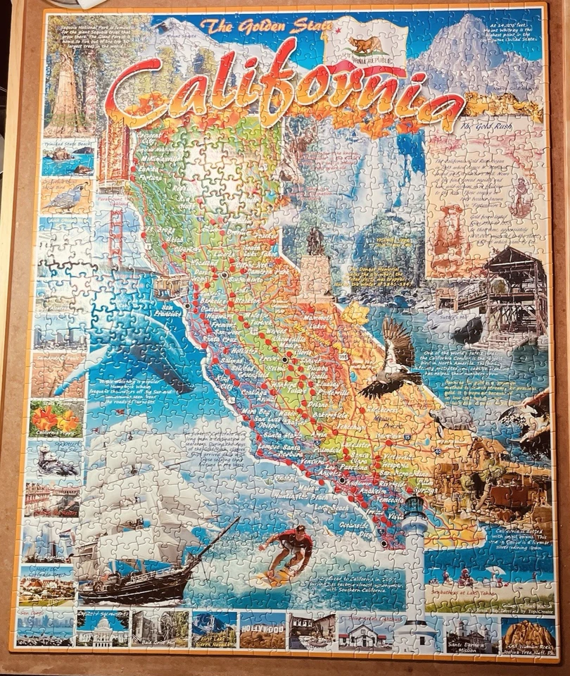 2013 White Mountain CALIFORNIA Map by Mark Karvon 1000 pc Puzzle COMPLETE - Image 2 of 3