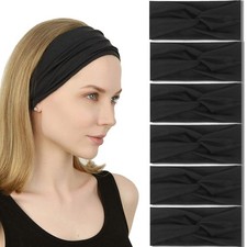 6 Pack Twist Knotted Headbands Women Non Slip Stretchy Black Yoga Workout
