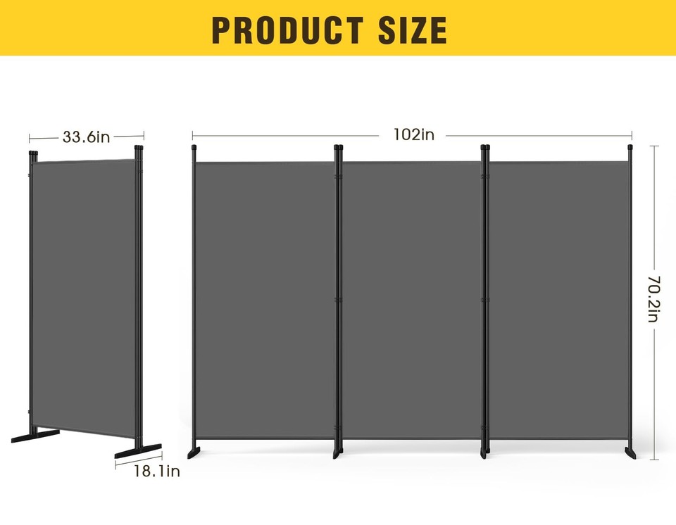 AKTOP 3-Panel Room Divider, Freestanding Wall Divider for Room ...