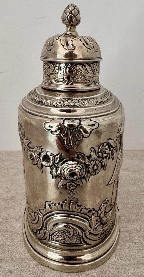 CARRITO DE TÉ PESADO INGLÉS GEORGIANO CRESTADO ESTERLINA 3 PIEZAS JOHN GORHAM LONDRES 1750 Foto 3 de 4