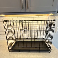 Small Steel Wire Pet Crate Cage 30in Black with Plastic Tray for Dogs