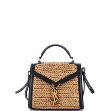 Saint Laurent Cassandra Top Handle Bag Raffia with Leather Mini