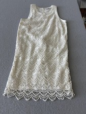 LOFT Dress Womens 6 White Crochet Lace Shift Sleeveless Lined Mini Party Wedding