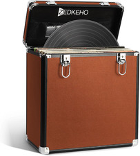 Vinyl Record Storage Box with Lock Brown, Holds 35 LP Albums  Reinforced Recor