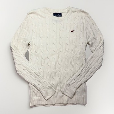 Classic Hollister Co. Off-White/Cream Cable-Knit Crewneck Sweater
