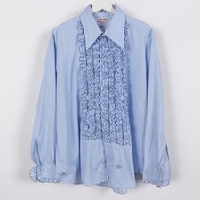 Vintage 70s Tuxedo Blue Ruffle Shirt Mens XL Front French Cuff Permanent Press