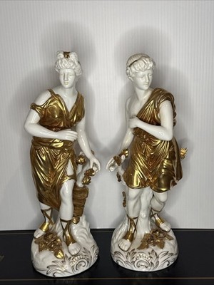 Pair Of Porcelain Figurines Depicting Greek Mythological Twins Apollo & Artemis