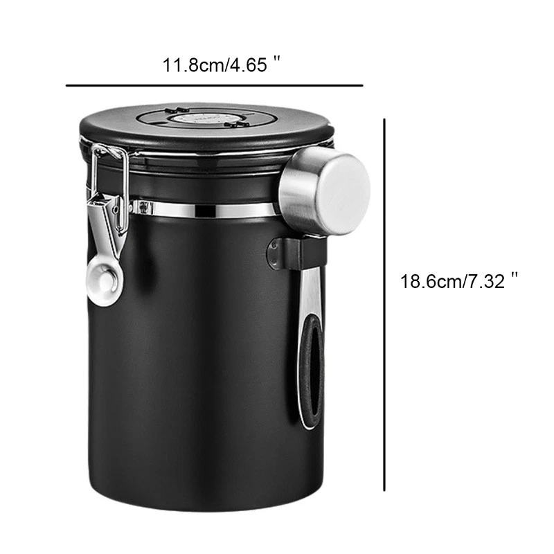 Kaffeedose Edelstahl Behälter für 1kg Kaffeebohnen inkl. Dosierlöffel 1800ml - Bild 3 von 4