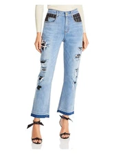 HELLESSY Womens Blue Denim Zippered Cropped Straight Leg High Waist Jeans 8