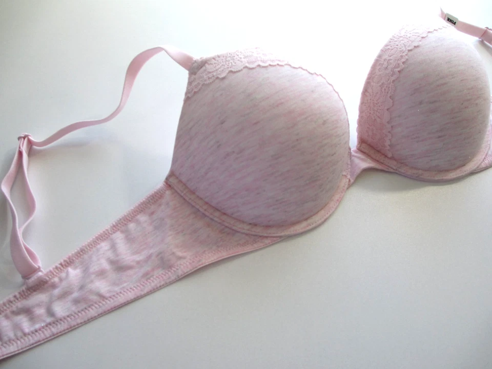 VICTORIA'S SECRET PINK Super Push-Up Bra VS Pink Shine Heather Lace Trim 38B 40B - Image 2 of 4