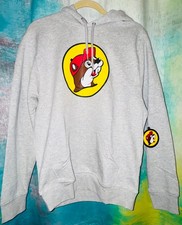 Buc-ee's Classic Red Cap Beaver Logo Hoodie Sweatshirt Heather Gray Medium M NWT