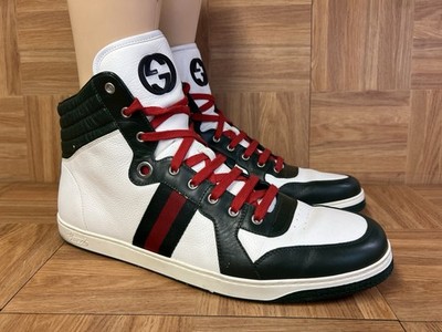 Sz 15.5 - GUCCI Coda Stripe Guccissima White Red Green Leather High-Top Sneaker