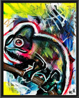 Original Signed Basquiat Style Graffiti Chameleon Mixed Media Art Painting 11x14 — photo 1