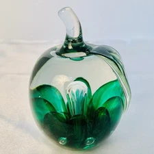 VTG 1975 Maude & Bob St. Clair Art Glass Green Apple Paperweight Big 2 lbs