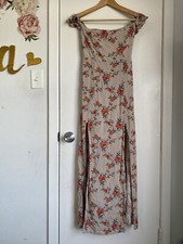 Ambiance Floral Dress Off Shoulder With Front Slit Maxi Dress In Dirty Beige S