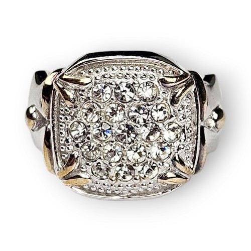 Sterling Square Cocktail Ring CZ Lauren G Adams 925 Silver Gold Plated Size 6 - Picture 11 of 12