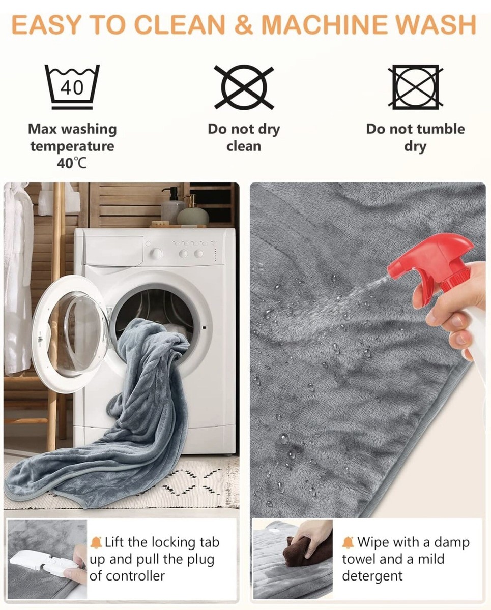 🔴 Fivangin Electric Heated Blanket Throw With Timer Double Size 130x160cm  Grey | eBay
