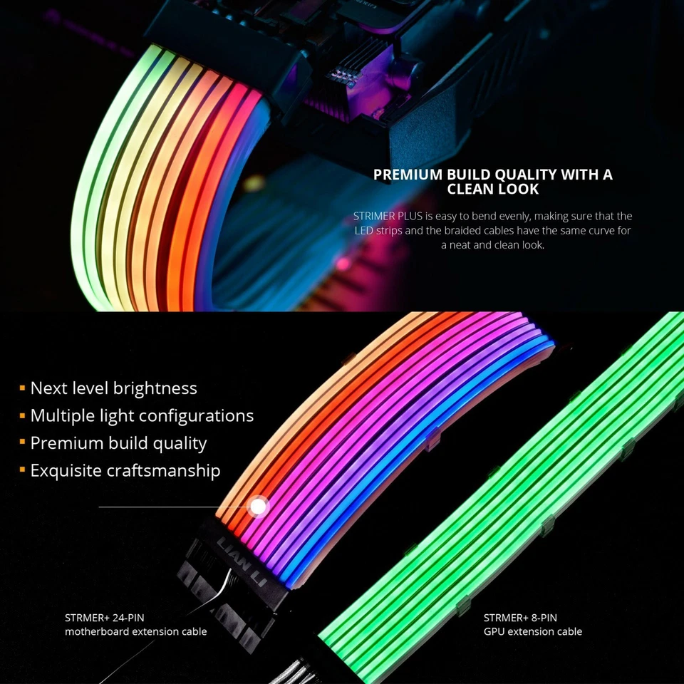 24-Pin 8-Pin LED Power Extension Cable Addressable RGB 300mm RBW ATX DIY PC Case - Image 3 of 4
