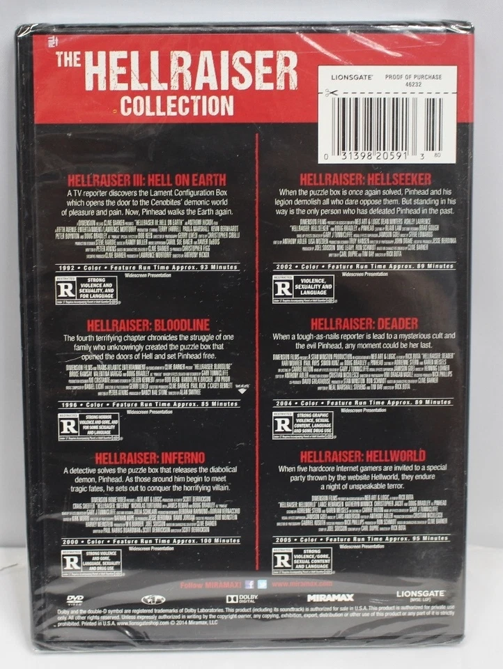 HELLRAISER 1,2,3,4,5,6,7,8 HORROR SAGA 8 FILMS CLIVE BARKER DVDS R1 1-8 - Image 4 of 4