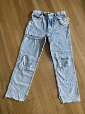 NWT FREE PEOPLE HI-WAIST DISTRESSED FADED BUTTON FLY JEANS SIZE 27