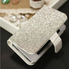 For Moto G Power 2022 Leather Bling Rhinestone Card Stand Flip Wallet Phone Case