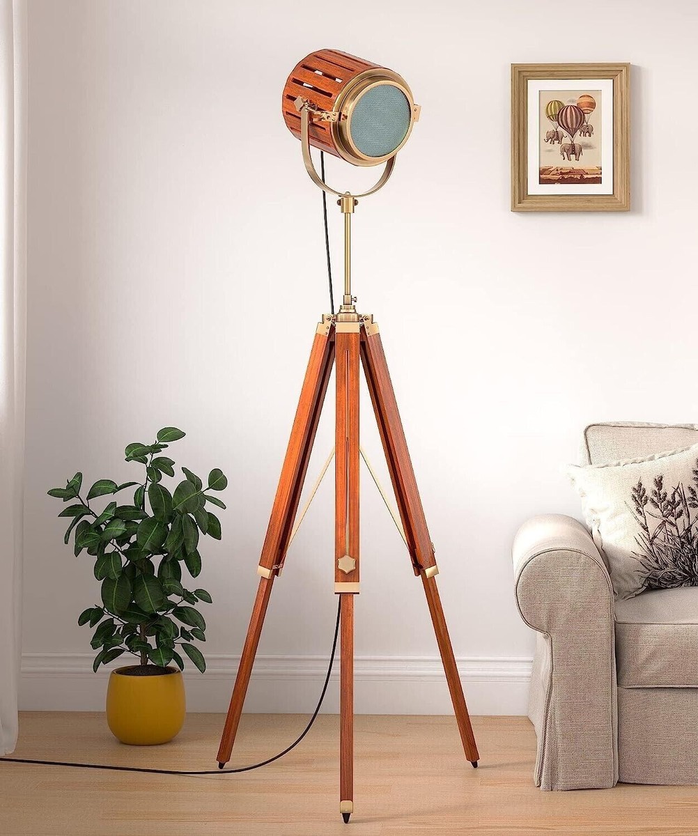 Hollywood Studio Spotlight Tripod Floor Lamp - 65 Inch Vintage Brown Office Decor
