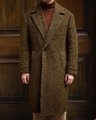 Winter Brown Herringbone Overcoat Business Jackets Double Breasted