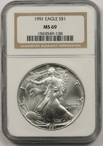 1991 Silver Eagle Dollar $1 MS 69 NGC 1 oz Fine Silver