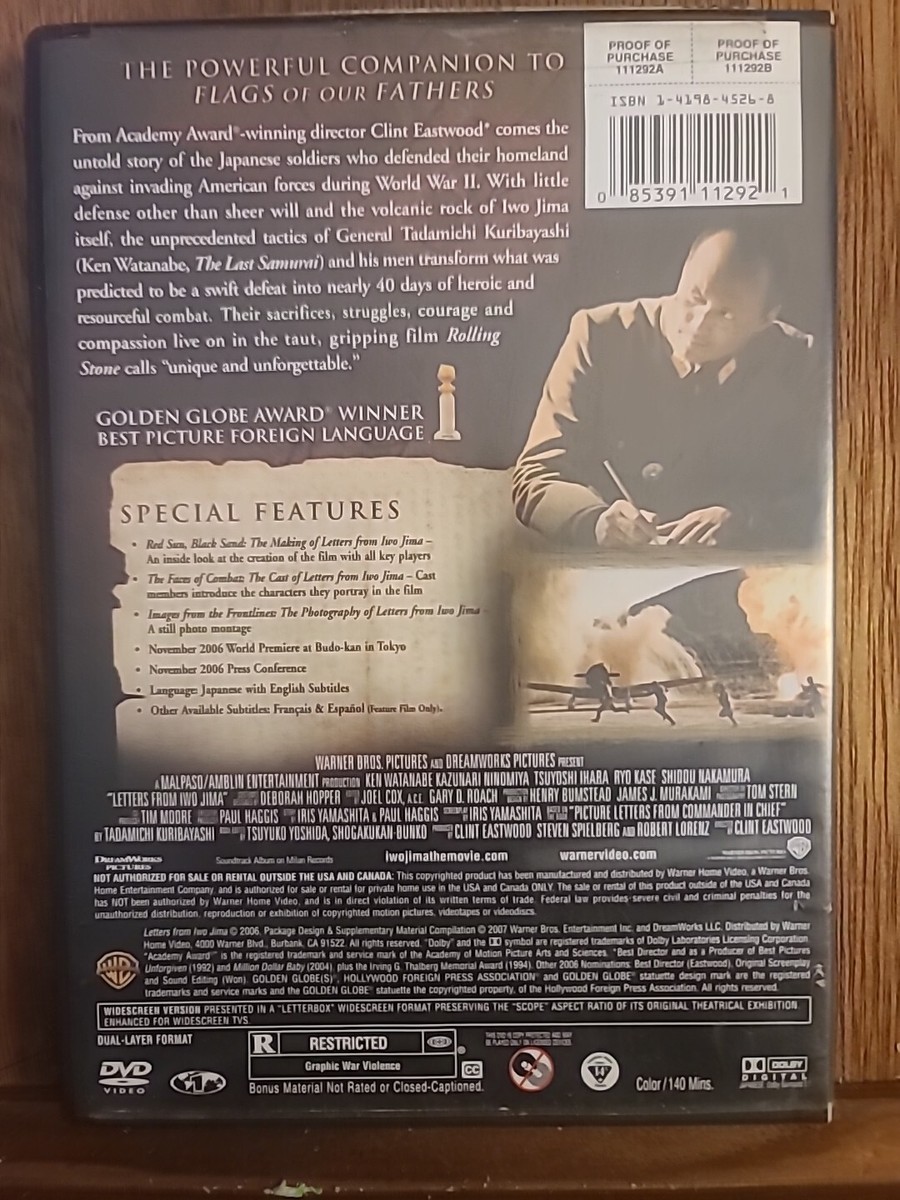 LETTERS FROM IWO JIMA Movie DVD Widescreen - Clint Eastwood