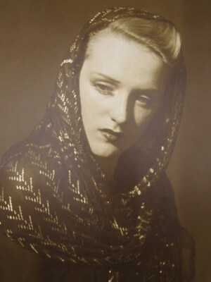 Vintage 11x14  photograph fashion blond woman shawl/scarf b&w