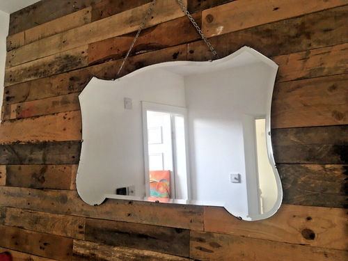 LARGE TOP QUALITY ART DECO SHIELD SHAPED OVER MANTLE BEVELLED EDGE WALL MIRROR - Picture 11 of 11