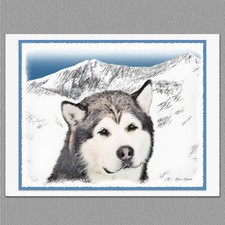 6 Alaskan Malamute Dog Blank Art Note Greeting Cards