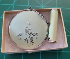 Vintage 1920's Enamel Green |Makeup/Mirrored Compact With Lipstick 