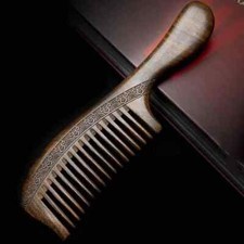 Wooden Comb with Handle Sandalwood Hair Detangler Comb Double Sided Carving