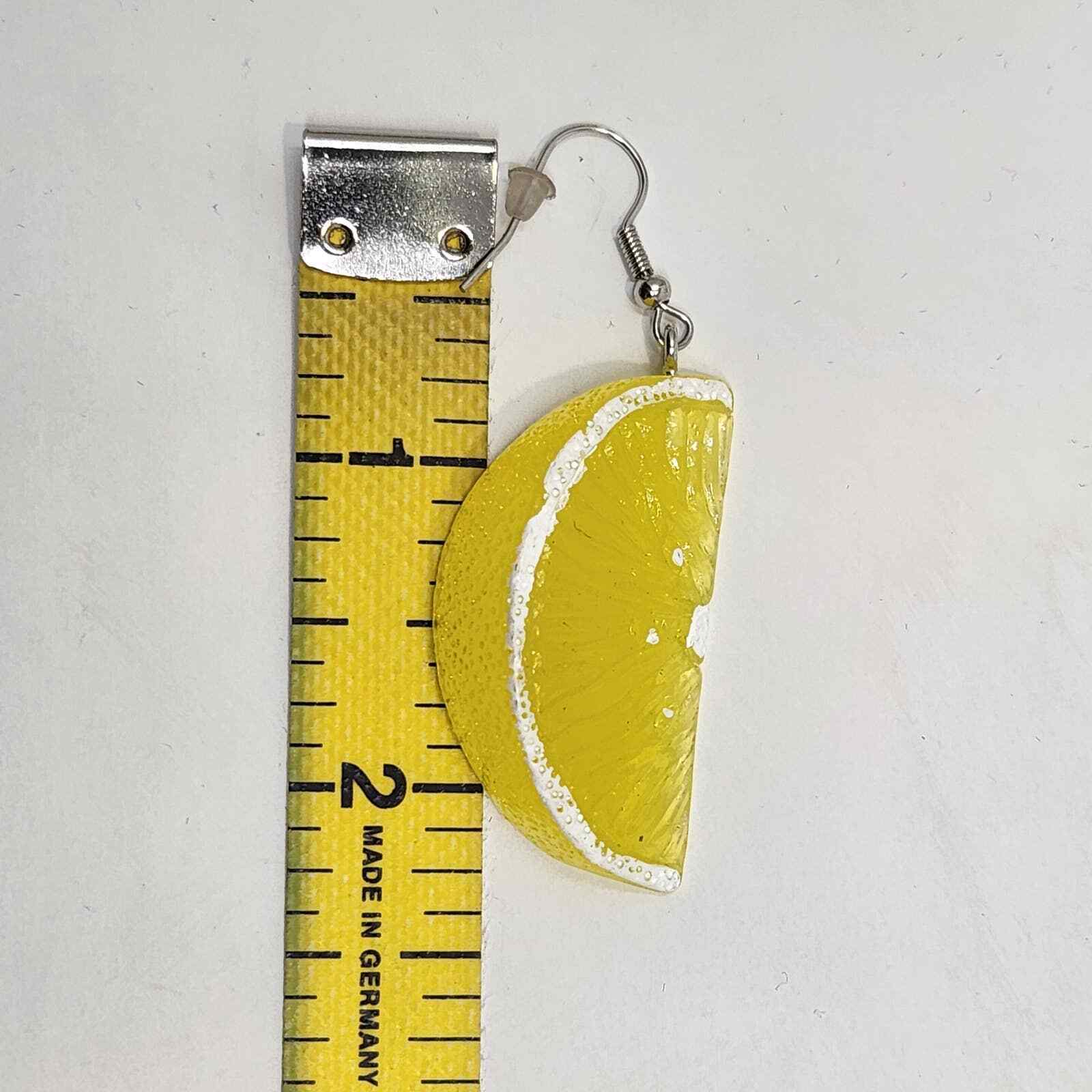 Yellow White Lemon Slice Dangle Drop Hook Earring… - image 5