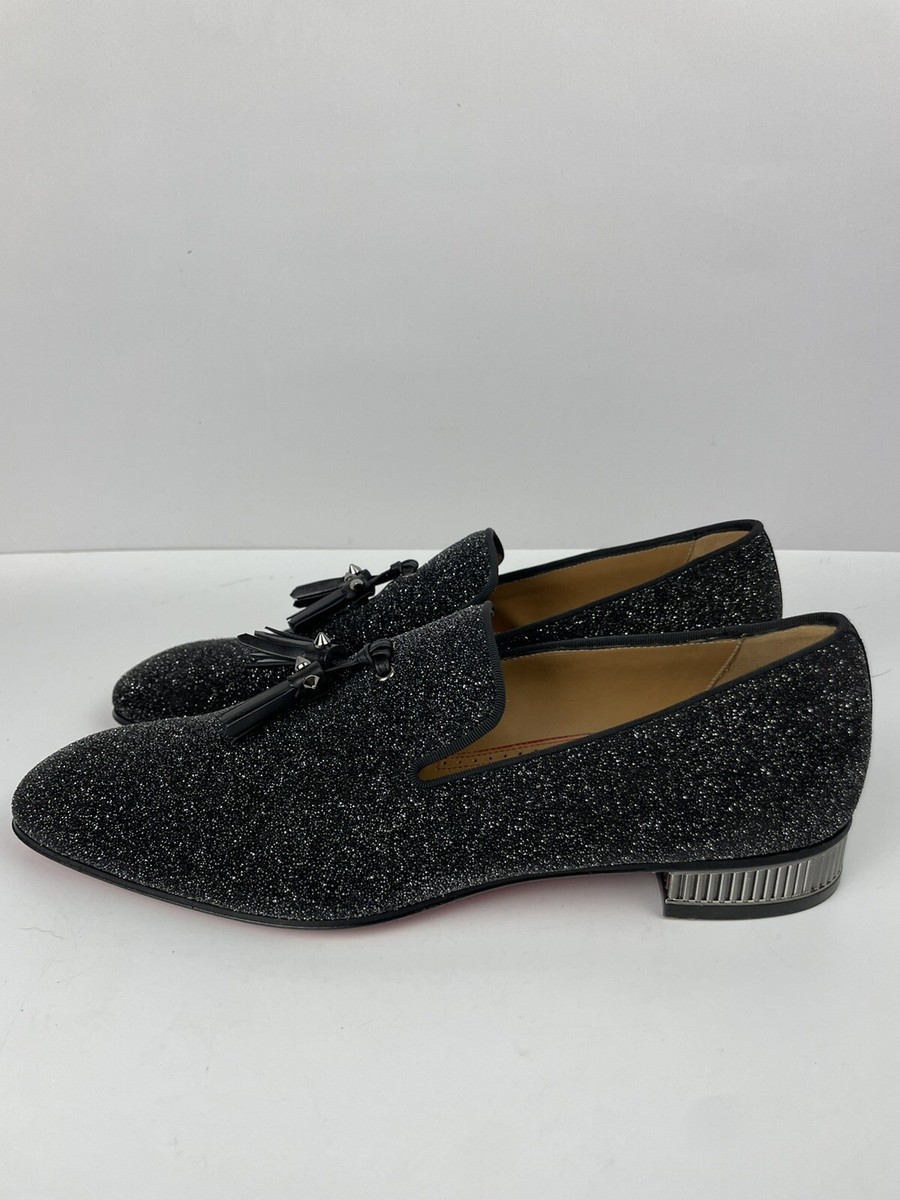 CHRISTIAN LOUBOUTIN Colonnaki Glitter Spiked Tassel Loafers 