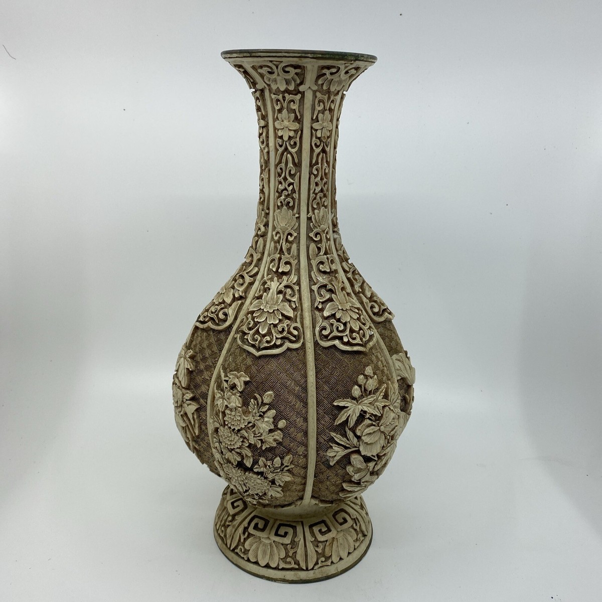 1982 Arnart Imports Ivory Dynasty over Brass Asian Floral Vase